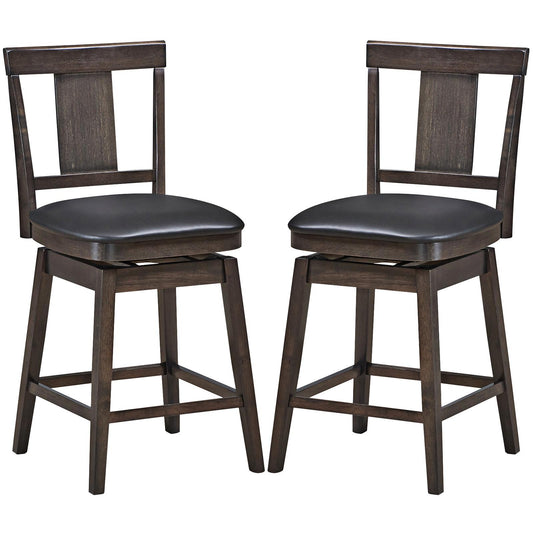Giantex 24 inch Bar Stools, Wooden Counter Leather Padded Seat w/360 Degree Swivel, (2)