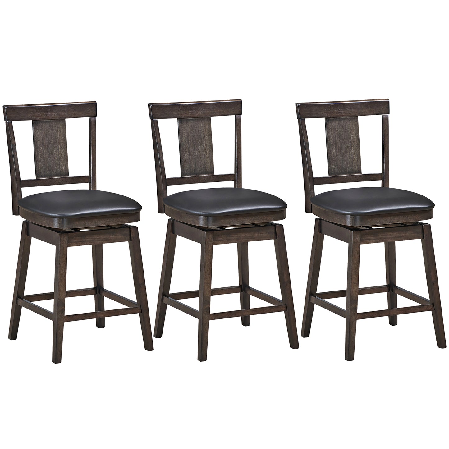 Giantex 24 inch Bar Stools, Wooden Counter Leather Padded Seat w/360 Degree Swivel, (3)