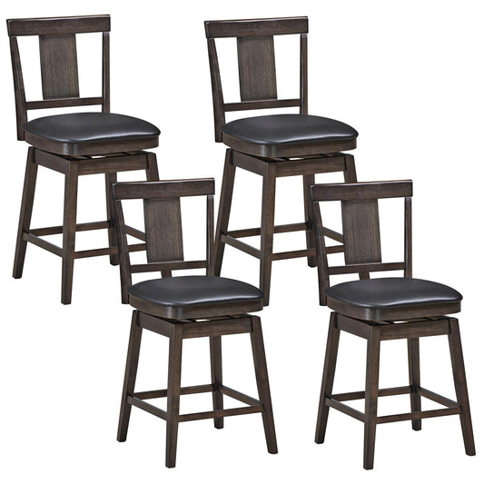 Giantex 24 inch Bar Stools, Wooden Counter Leather Padded Seat w/360 Degree Swivel, (4)