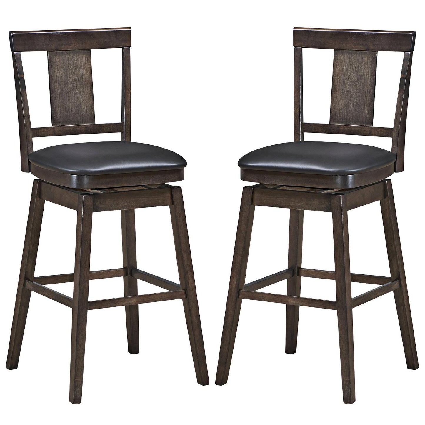Giantex 29 inch Bar Stools, Wooden Counter Leather Padded Seat w/360 Degree Swivel, (2)