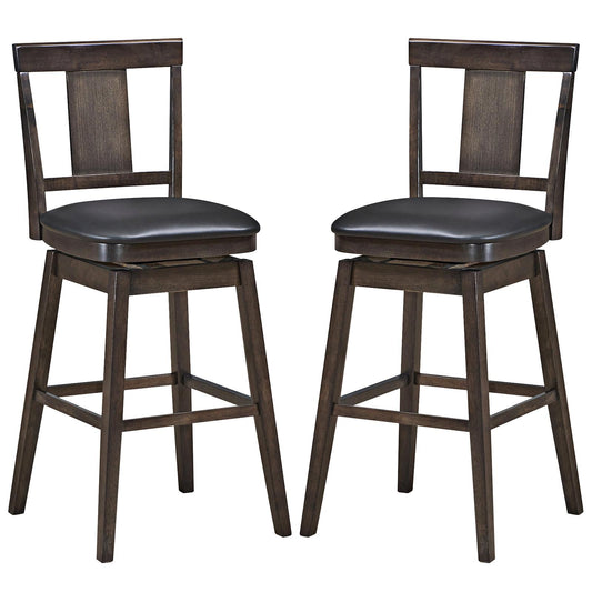 Giantex 29 inch Bar Stools, Wooden Counter Leather Padded Seat w/360 Degree Swivel, (2)