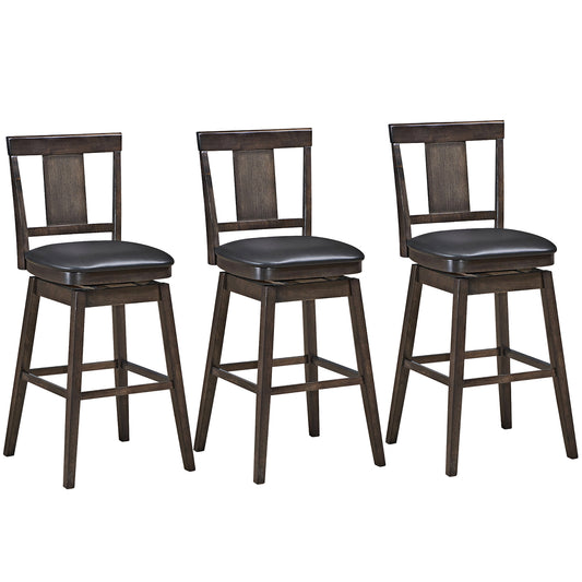 Giantex 29 inch Bar Stools, Wooden Counter Leather Padded Seat w/360 Degree Swivel, (3)