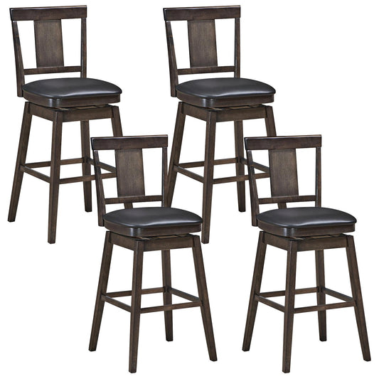 Giantex 29 inch Bar Stools, Wooden Counter Leather Padded Seat w/360 Degree Swivel, (4)