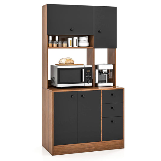 Giantex Microwave Stand Cabinet, Freestanding Kitchen Storage Pantry,  Black+Walnut