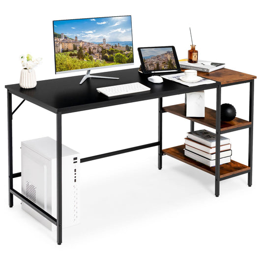 Giantex Large Computer Desk, PC Laptop Desk w/Storage Shelves, Industrial Home Office Desk for Writing, Studying, Gaming, Black
