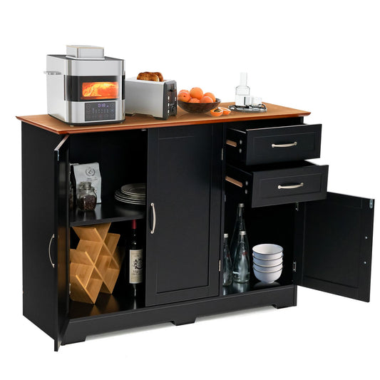 Giantex Buffet Sideboard, Floor Pantry Cupboard w/Adjustable Shelf, Multipurpose Bar Storage Cabinet, Black