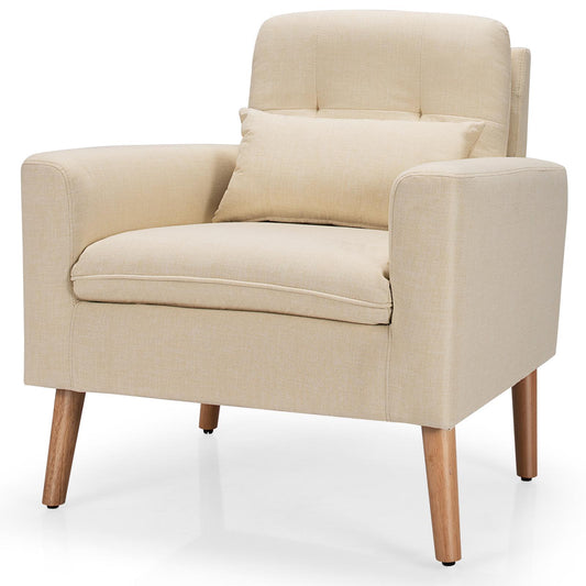 Giantex Upholstered Accent Chair, Linen Fabric Single Sofa, Modern Leisure Chair w/Solid Wood Legs & Thick Sponge