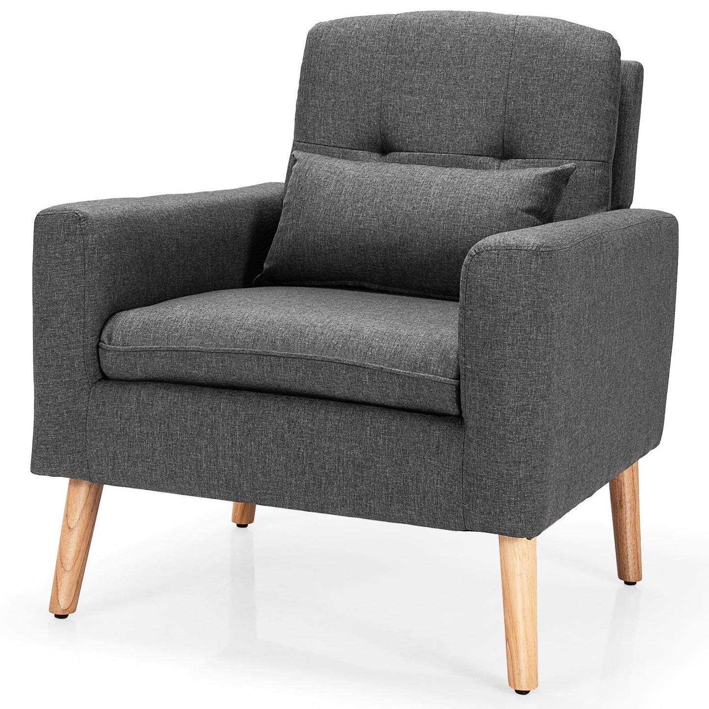 Giantex Upholstered Accent Chair, Linen Fabric Single Sofa, Modern Leisure Chair w/Solid Wood Legs & Thick Sponge