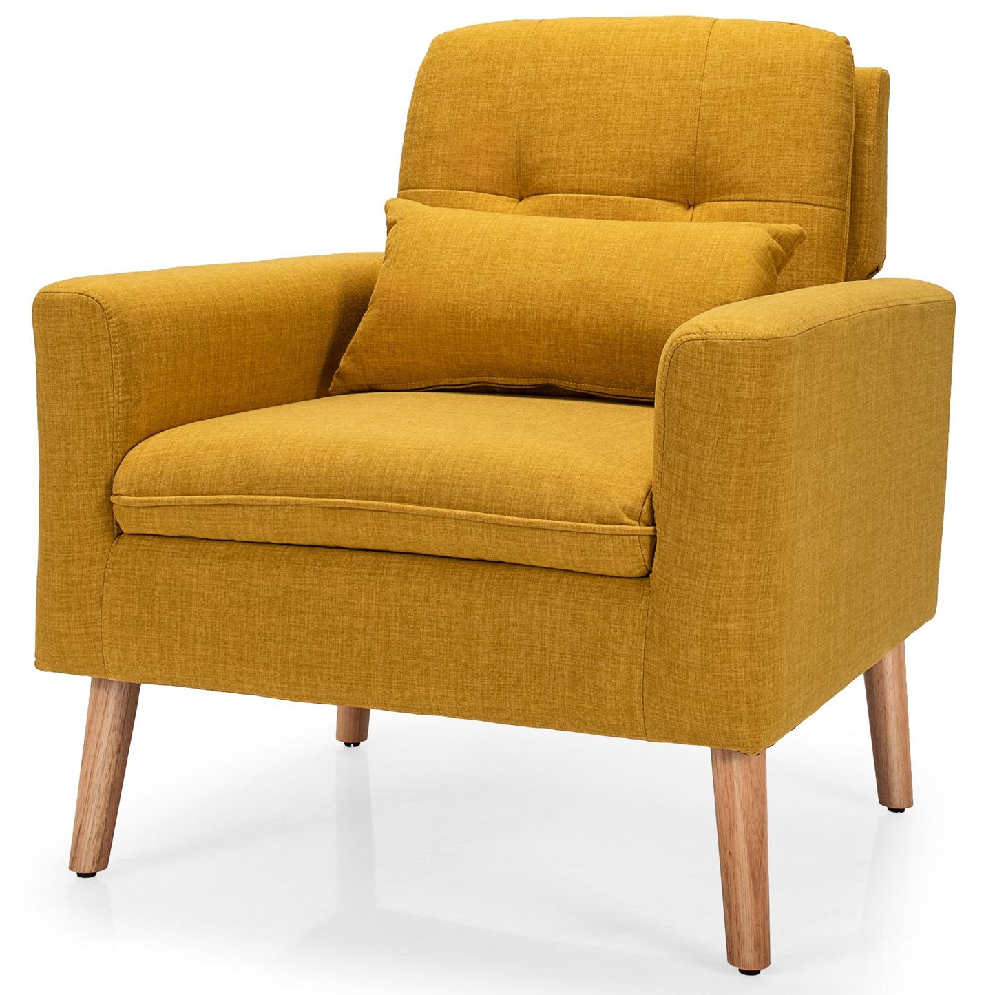 Giantex Upholstered Accent Chair, Linen Fabric Single Sofa, Modern Leisure Chair w/Solid Wood Legs & Thick Sponge