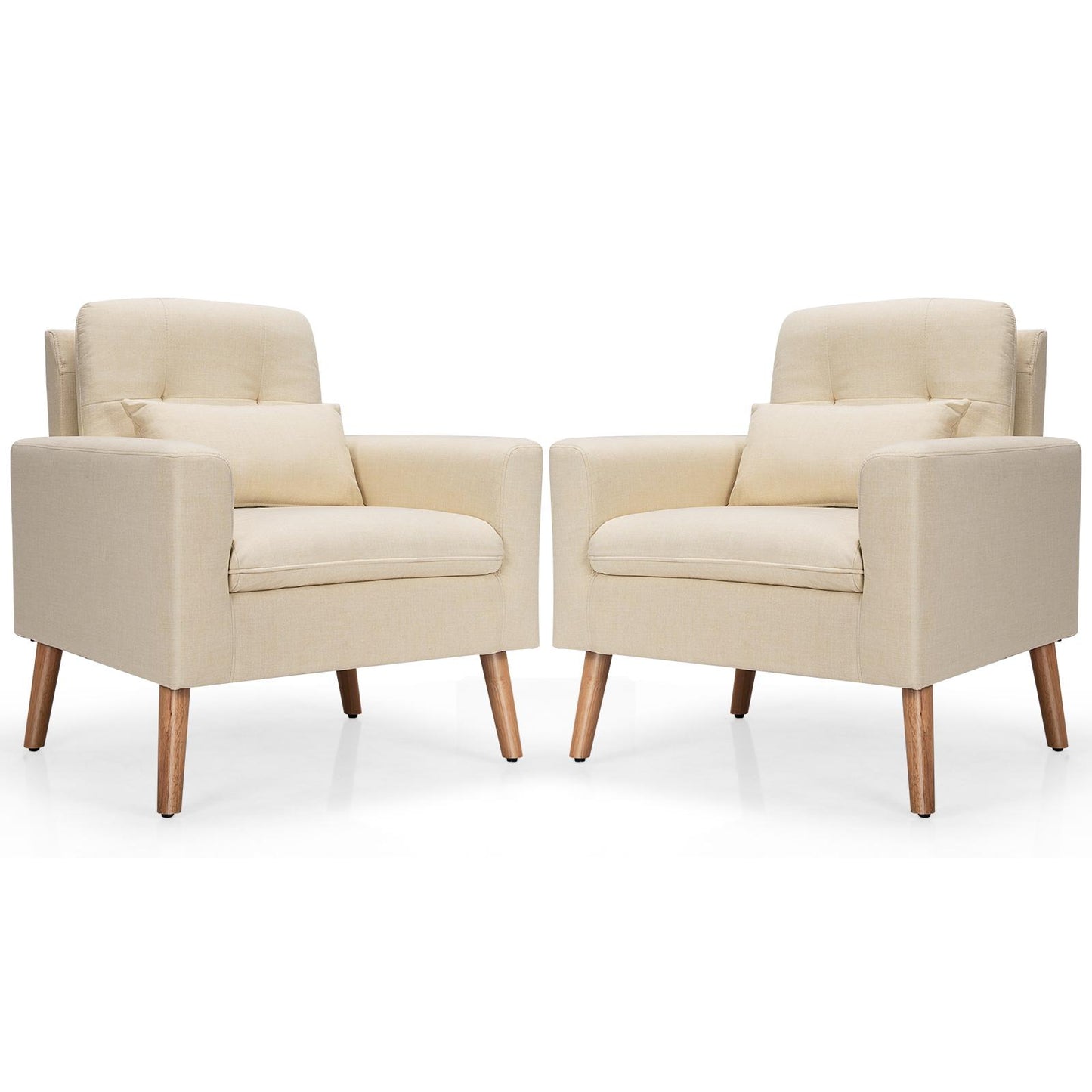 Giantex Set of 2 Upholstered Accent Chair, Linen Fabric Single Sofa, Modern Leisure Chair w/Solid Wood Legs & Thick Sponge, Beige