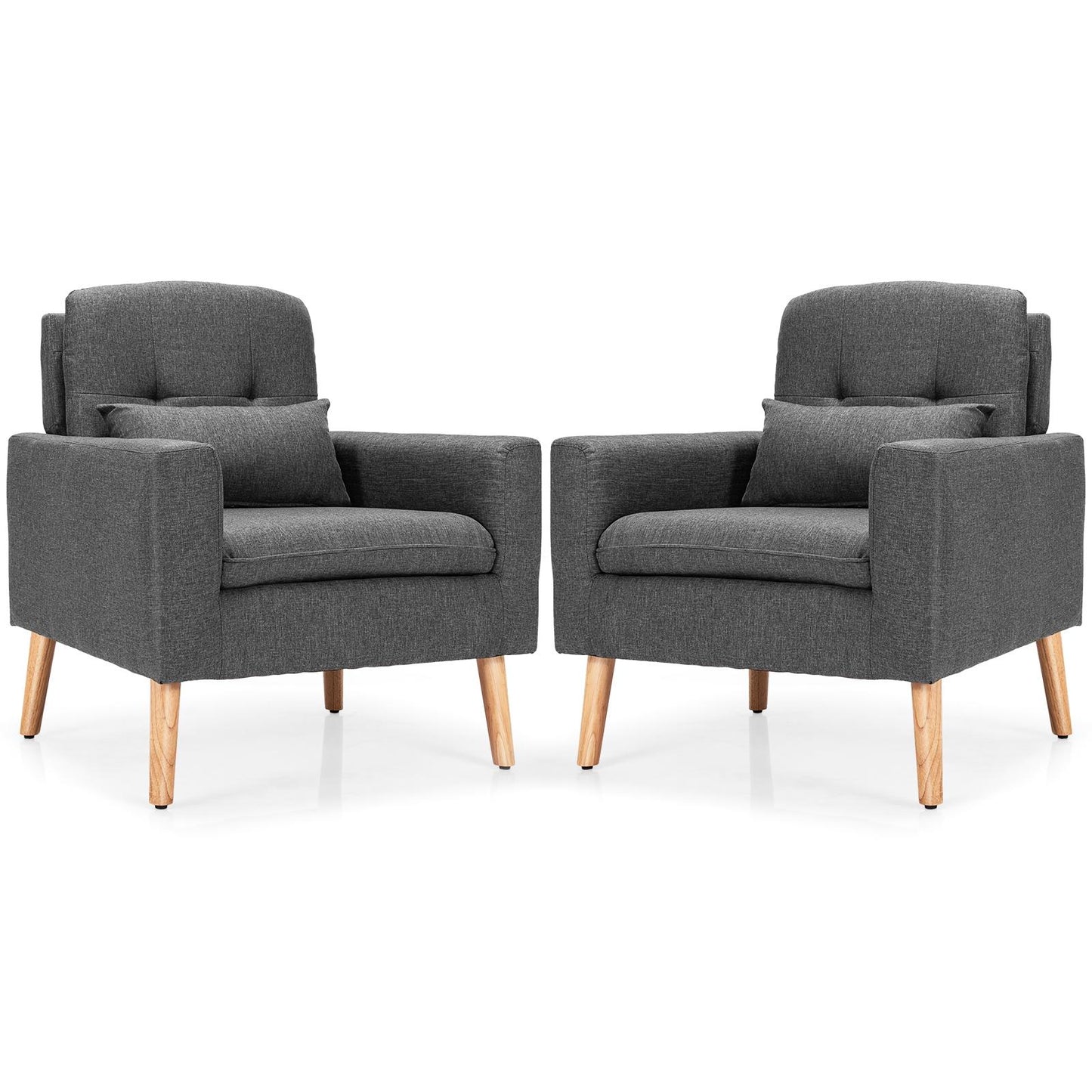 Giantex Set of 2 Upholstered Accent Chair, Linen Fabric Single Sofa, Modern Leisure Chair w/Solid Wood Legs & Thick Sponge, Grey