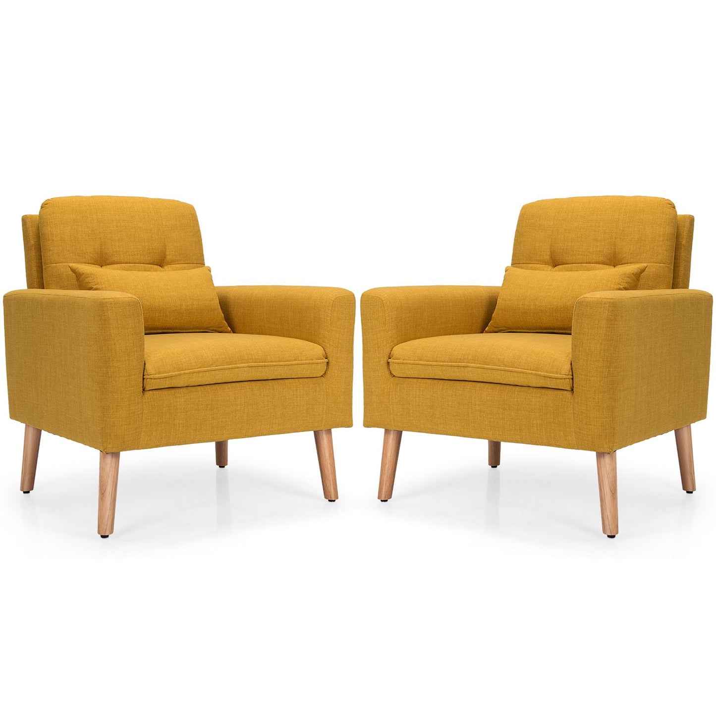 Giantex Set of 2 Upholstered Accent Chair, Linen Fabric Single Sofa, Modern Leisure Chair w/Solid Wood Legs & Thick Sponge, Yellow