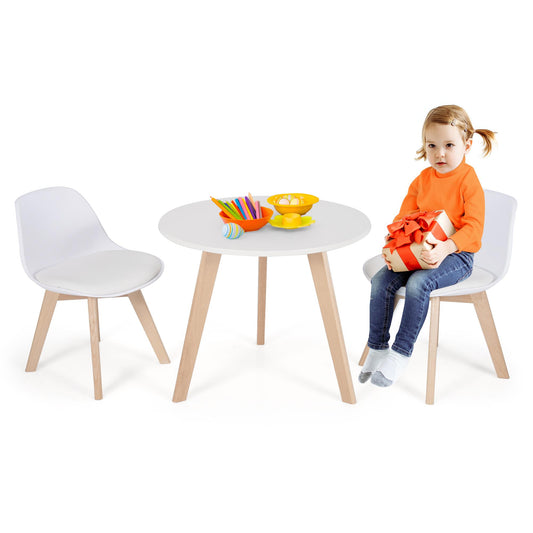Giantex 3 Pcs Kids Table and Chair Set, Wood Activity Set w/Cushioned Seats, Child-Sized Furniture for Toddlers