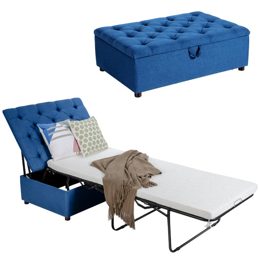 Giantex Folding Ottoman Sleeper Chair, Convertible Guest Sofa Lounge, Blue