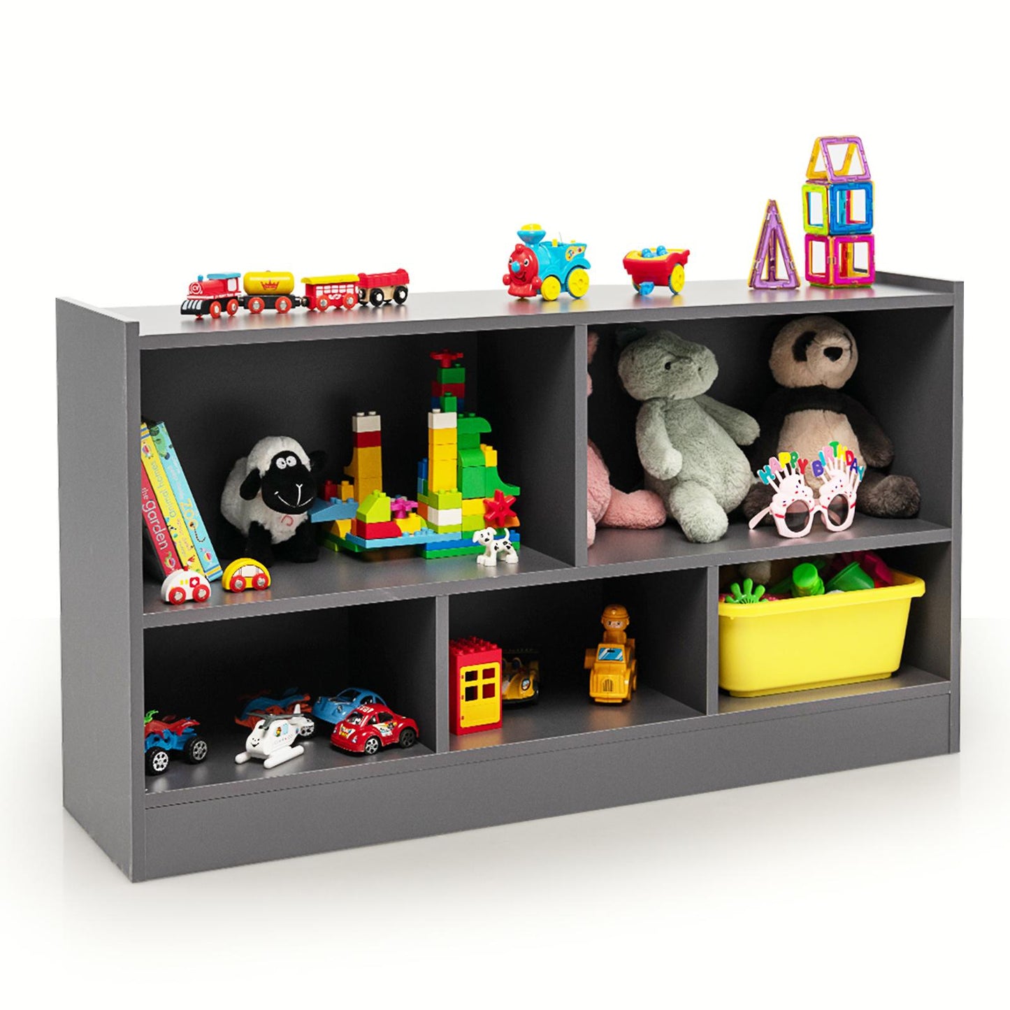 Giantex Toy Storage Organizer, 5-Section Storage Cabinet, Wooden Display Book Shelf
