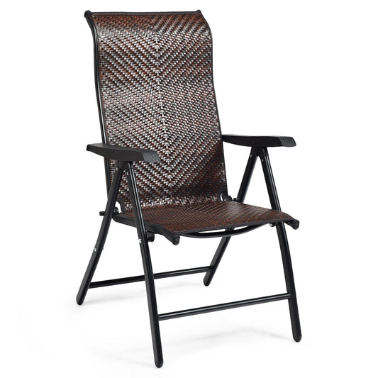 Giantex Rattan Reclining Folding Chair , Wicker Portable Chair w/5-Position Adjustable High Backrest & Widen Armrest
