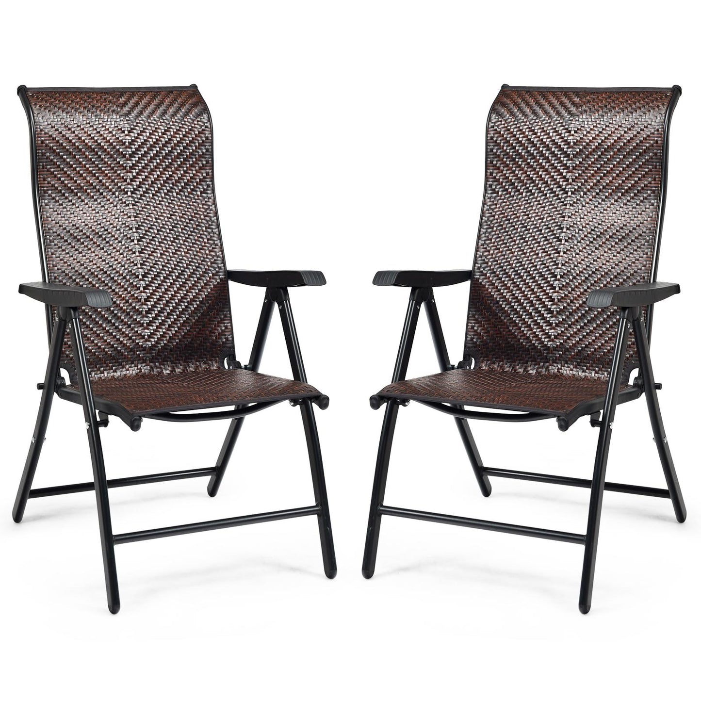 Giantex Rattan Reclining Folding Chair , Wicker Portable Chair w/5-Position Adjustable High Backrest & Widen Armrest