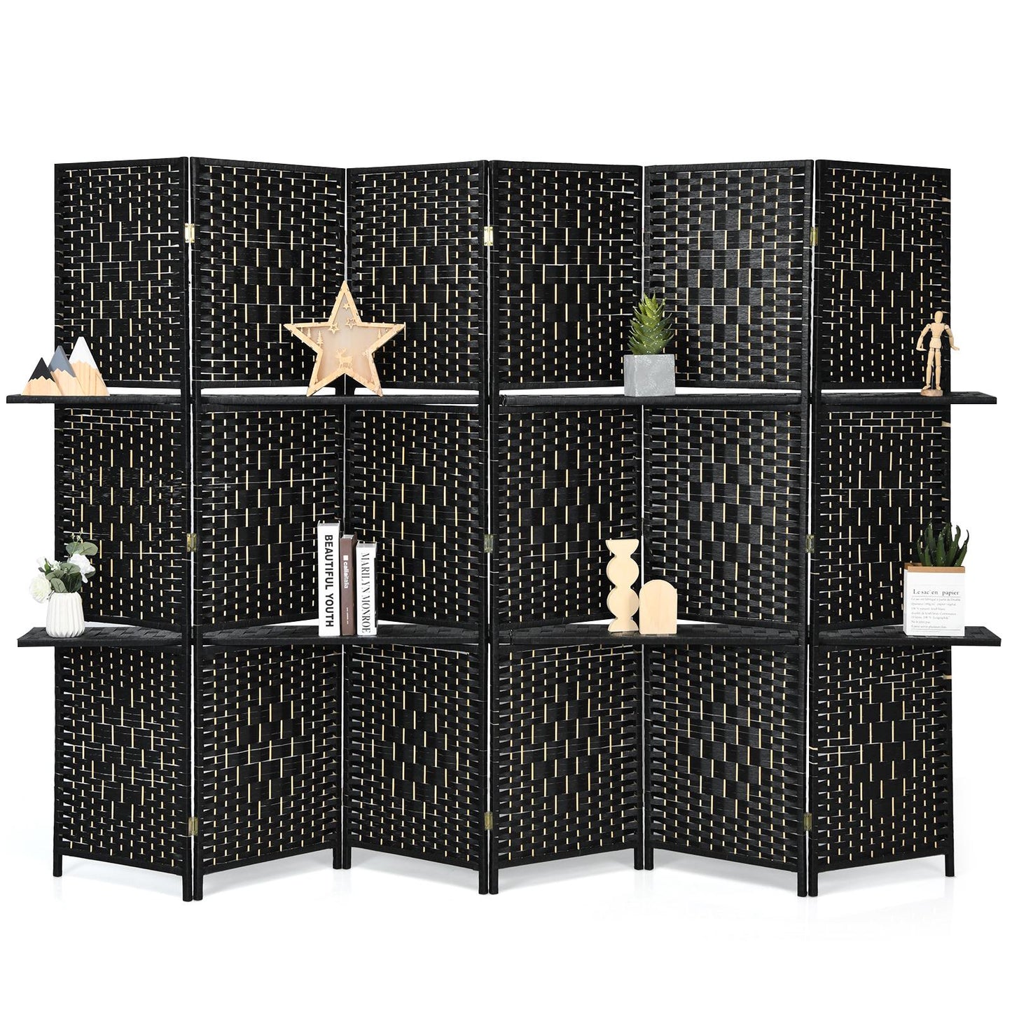 Giantex 6 Panels Room dividers, 6Ft Hand-Woven Fiber Freestanding Wall Divider, Portable Wooden Partition Separators