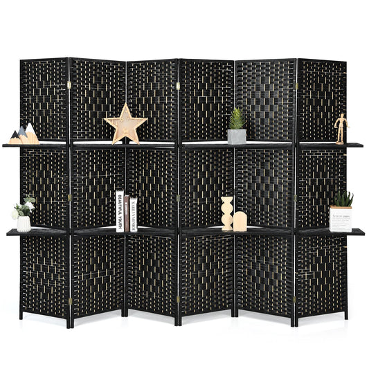 Giantex 6 Panels Room dividers, 6Ft Hand-Woven Fiber Freestanding Wall Divider, Portable Wooden Partition Separators