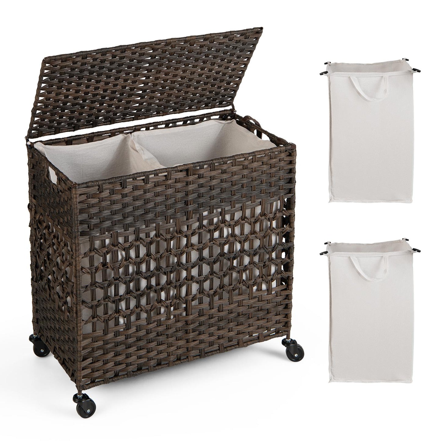 Giantex  Laundry Hamper, Basket  w/Wheels & Lid, Large Storage Clothes Basket for Home