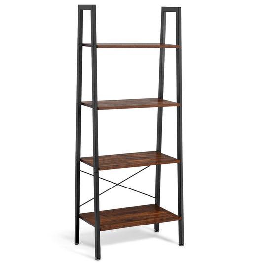 Giantex 4-Tier Wood Ladder Shelf, Display Rack w/Large Storage Space, Modern Bookshelf for Home & Office, Black