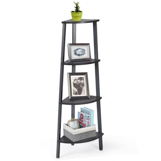 Giantex 4-Tier Industrial Corner Shelf, Ladder Bookcase w/Adjustable Leveling Feet, Display Rack for Home, Grey