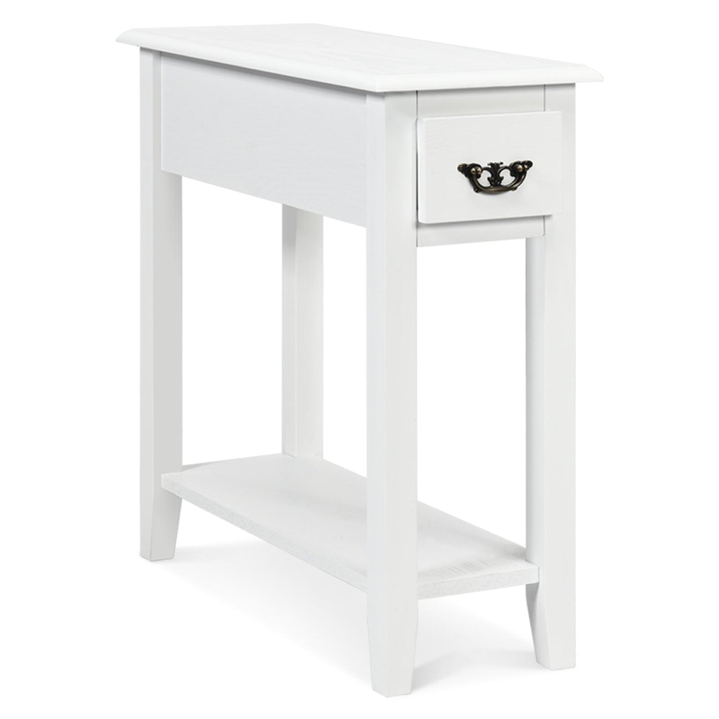 Giantex Narrow End Table, Slim Side Table w/Drawer, ightstand Bedside Table for Small Spaces, (1)