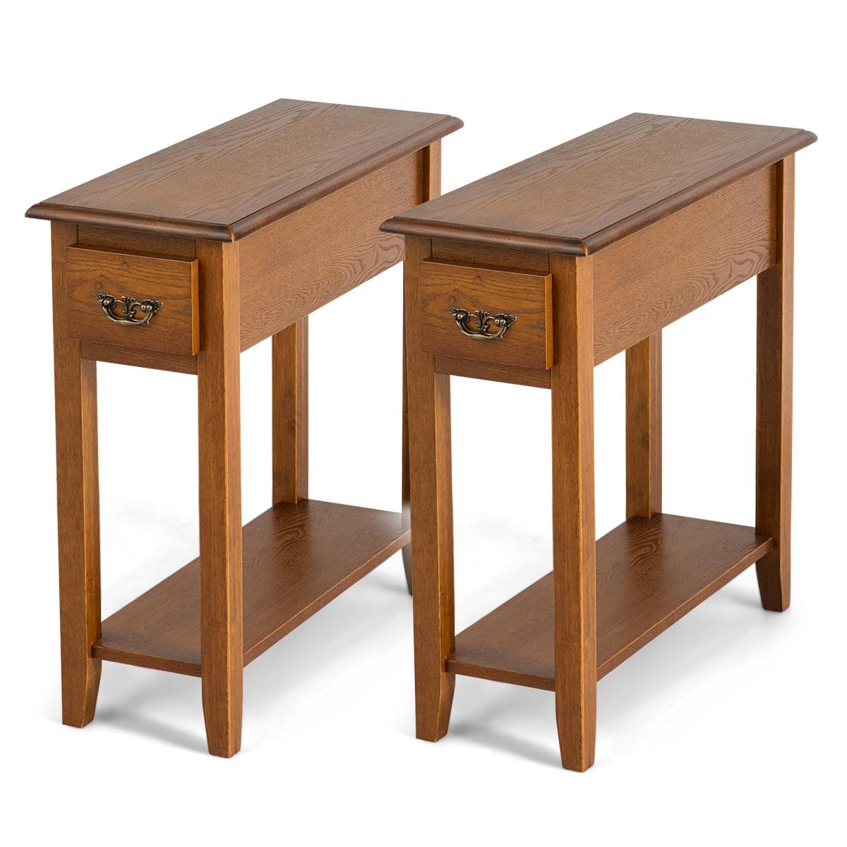 Giantex Narrow End Table, Slim Side Table w/Drawer, ightstand Bedside Table for Small Spaces, (2, Yellow)