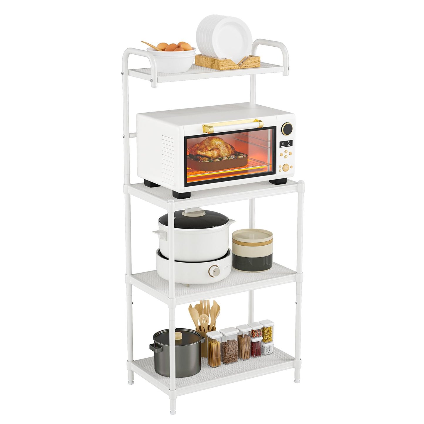 Giantex Bakers Rack for Kitchen, 4-Tier Microwave Stand, Microwave Cart Storage Rack, Coffee Bar w/Mesh Wire Metal Shelves
