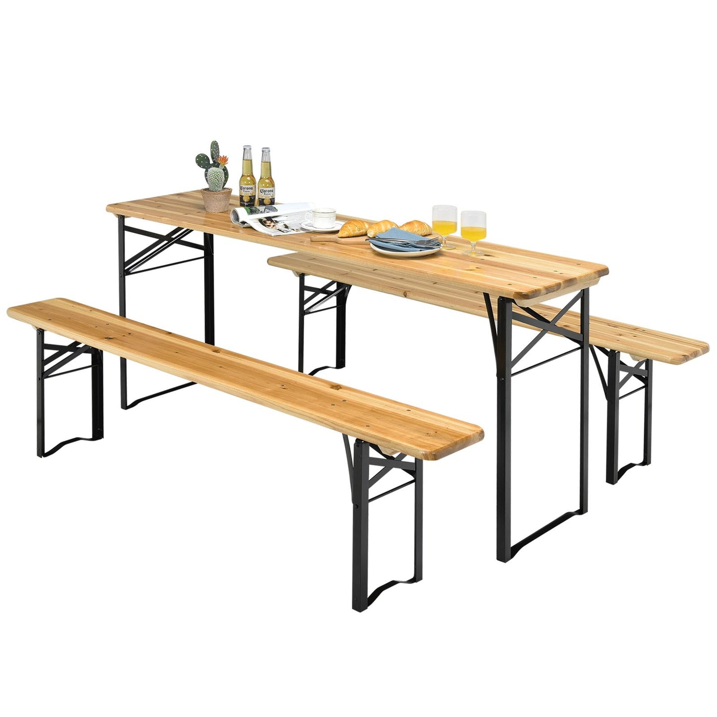Giantex Dining Table Set, Picnic Beer Wooden Table, 3PC Foldable & Portable Table Set