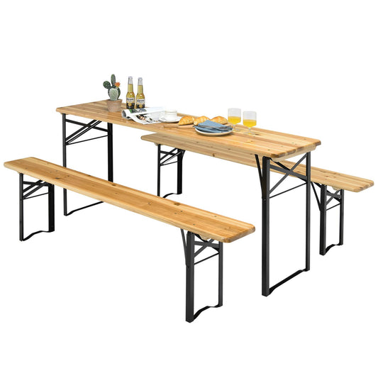 Giantex Dining Table Set, Picnic Beer Wooden Table, 3PC Foldable & Portable Table Set
