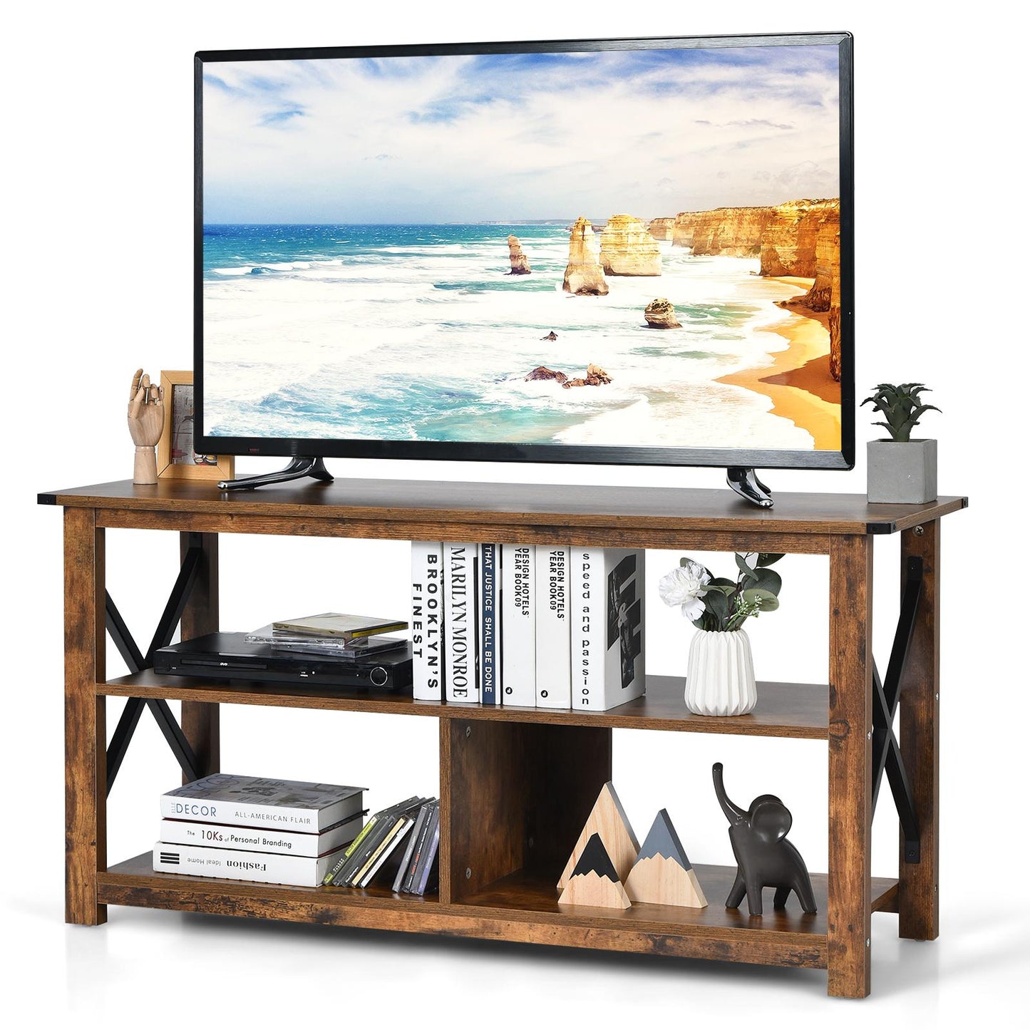 Giantex Wood TV Stands Tables, Storage Entertainment Center, Media Console Cabinet, Brown