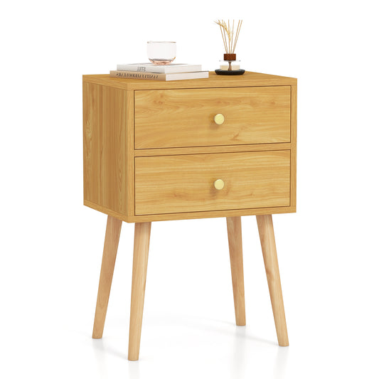 Giantex Nightstand W/2 Drawers, End Side Table w/Natural Legs for Small Spaces(1, Natural)