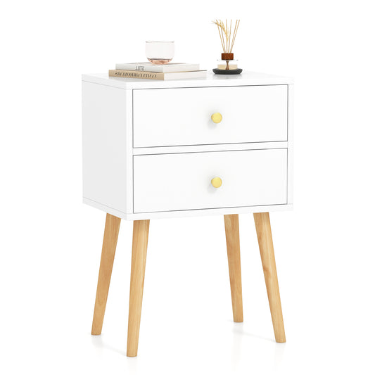 Giantex Nightstand W/2 Drawers, End Side Table w/Natural Legs for Small Spaces(1, White)