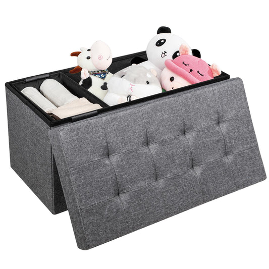 Giantex Folding Storage Ottoman Bench, Fabric Footrest w/ Removable Storage Bins & Padded Seat, Toy Storage Organizer Chest Box