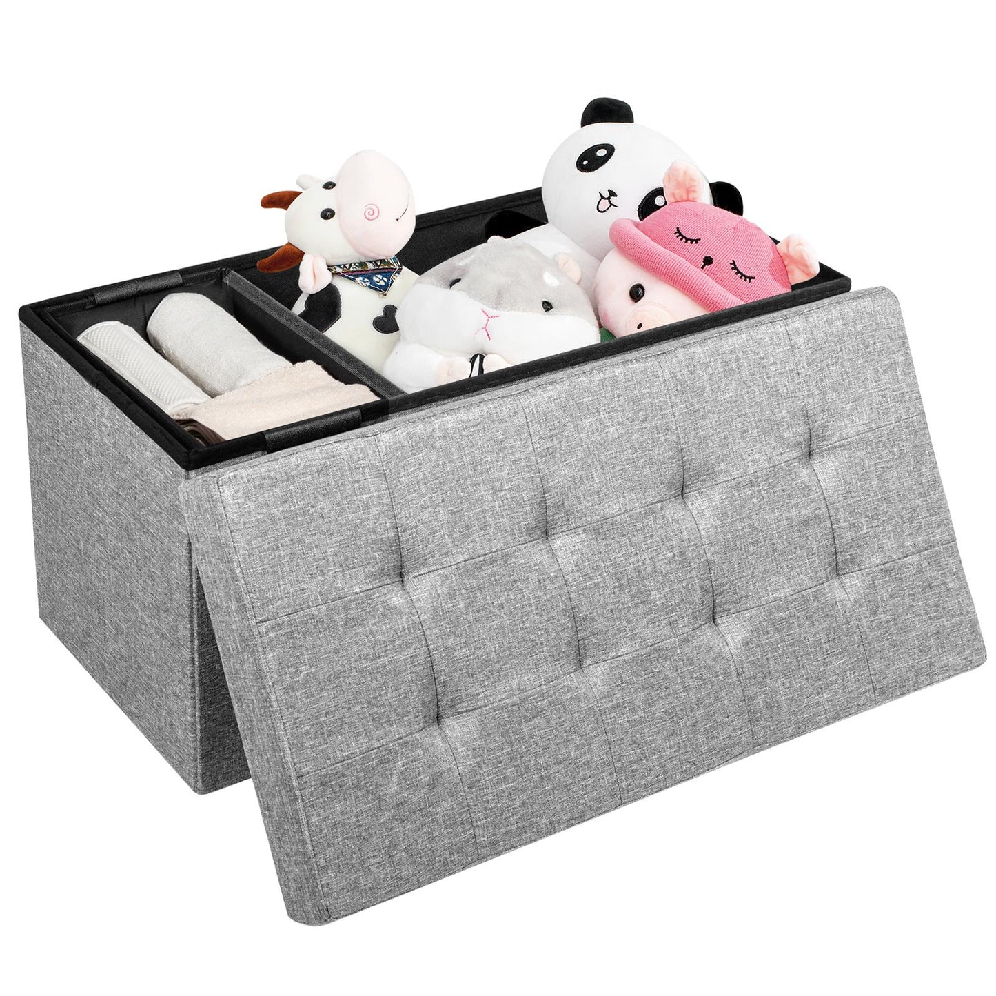 Giantex Folding Storage Ottoman Bench, Fabric Footrest w/ Removable Storage Bins & Padded Seat, Toy Storage Organizer Chest Box