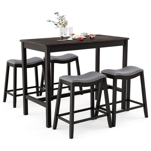Giantex Dining Table Set for 4, Kitchen Counter Height Table w/4 Stools, Rubber Wood Pub Dinner Table Set