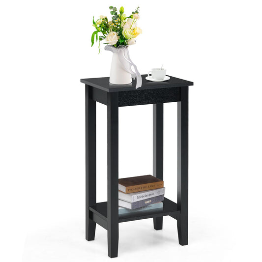 Giantex Tall Nightstand, 2-Tier End Table w/Wooden Legs, Sofa Bedside Table for Small Spaces