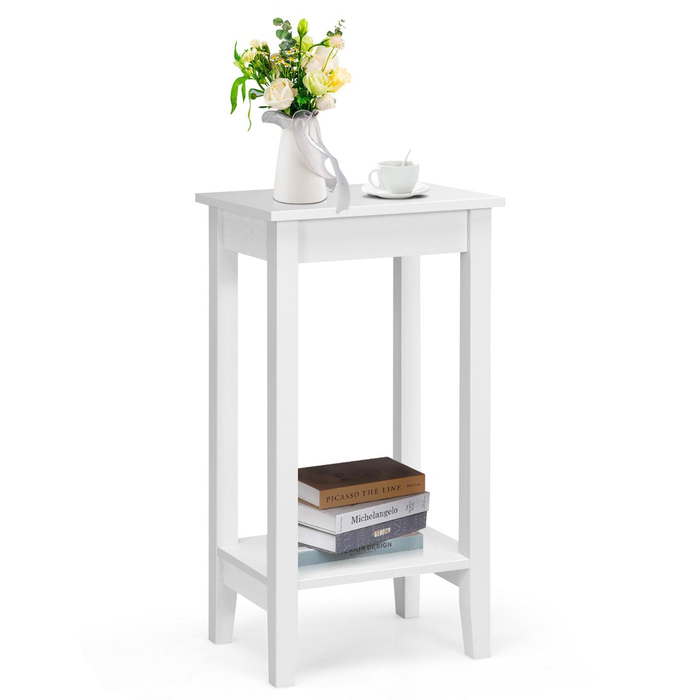 Giantex Tall Nightstand, 2-Tier End Table w/Wooden Legs, Sofa Bedside Table for Small Spaces