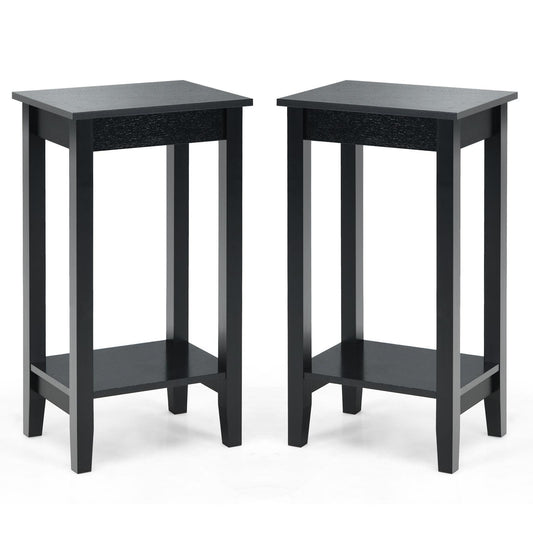 Giantex Set of 2 Tall Nightstand, 2-Tier End Table w/Wooden Legs, Sofa Bedside Table for Small Spaces
