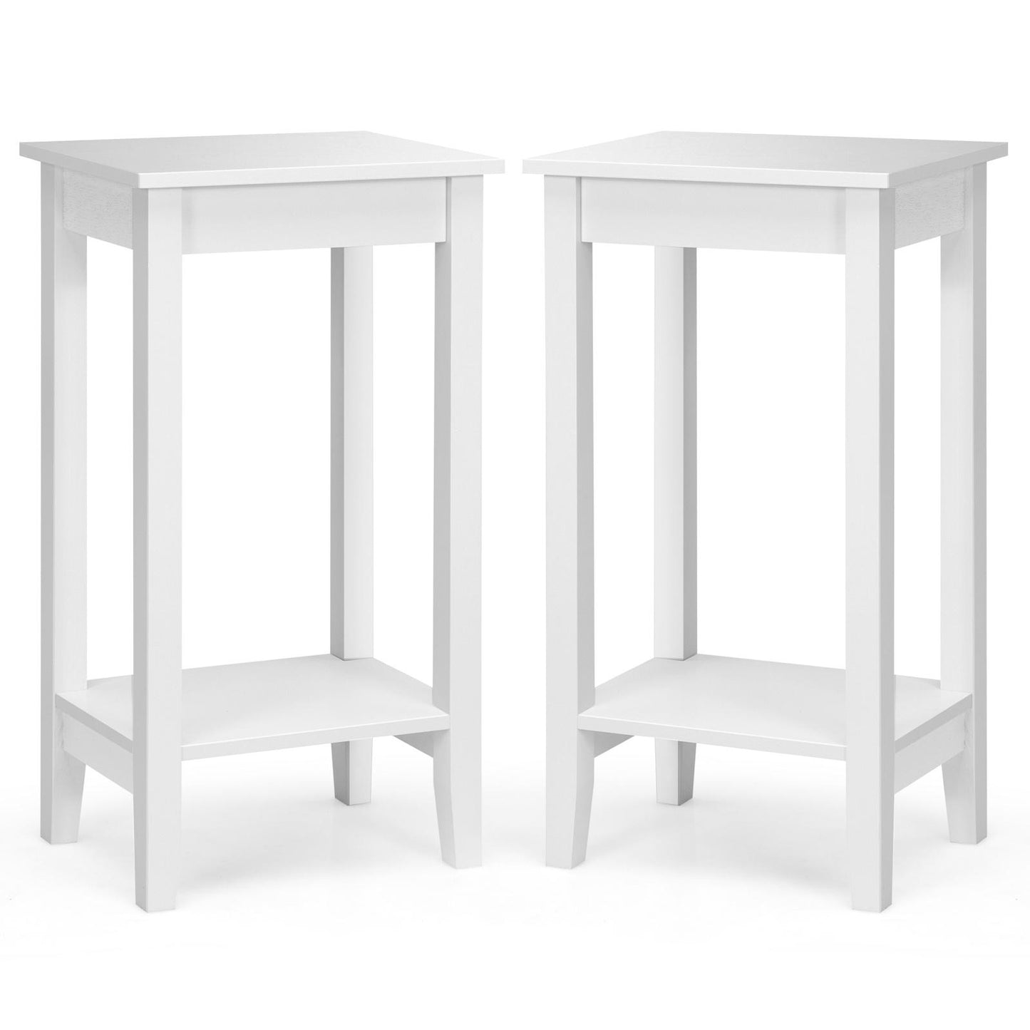 Giantex Set of 2 Tall Nightstand, 2-Tier End Table w/Wooden Legs, Sofa Bedside Table for Small Spaces