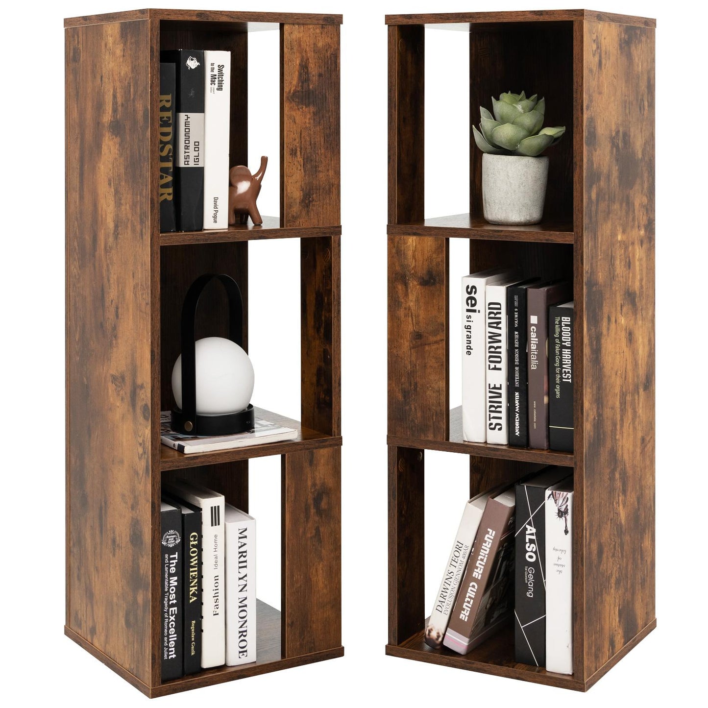 Giantex 6 Cube Bookcase, reestanding Bookshelf w/Anti-toppling Device, Wood Storage Display Cabinet Organizer, Brown