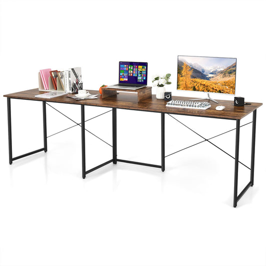 Giantex 95 Inch Reversible Corner Desk, L-Shaped Computer Desk w/Monitor Stand & 3 Cable Holes, 2-Person Long Study Writing Desk for ome Office, Rustic Brown