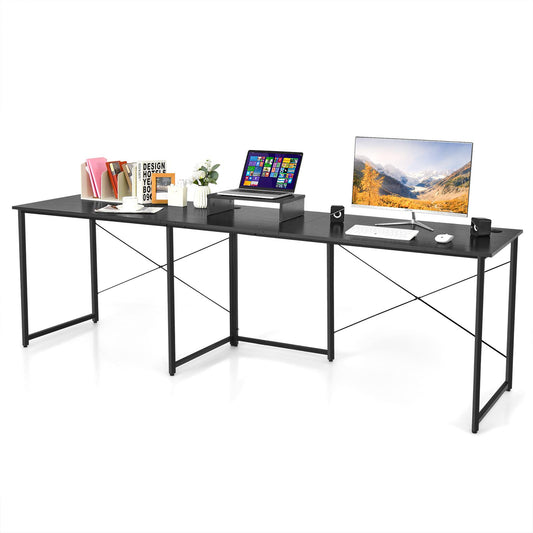 Giantex 95 Inch Reversible Corner Desk, L-Shaped Computer Desk w/Monitor Stand & 3 Cable Holes, 2-Person Long Study Writing Desk for ome Office, Black