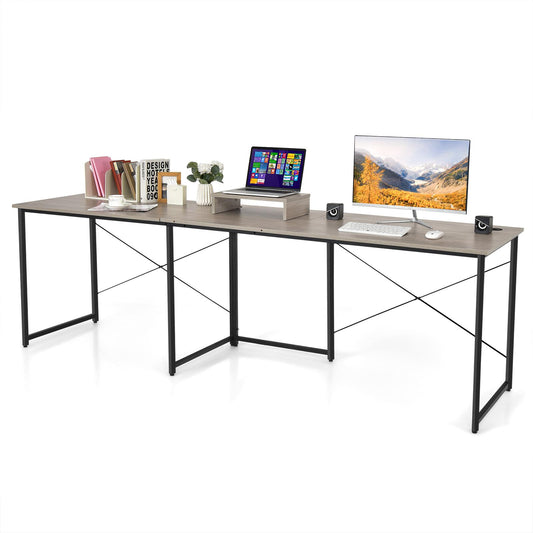 Giantex 95 Inch Reversible Corner Desk, L-Shaped Computer Desk w/Monitor Stand & 3 Cable Holes, 2-Person Long Study Writing Desk for ome Office, Grey