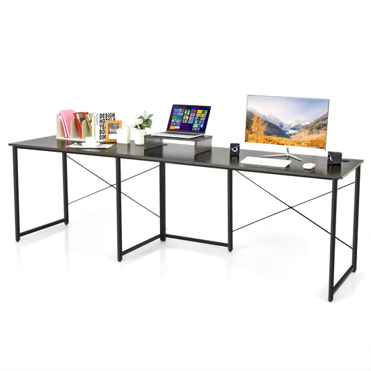 Giantex 95 Inch Reversible Corner Desk, L-Shaped Computer Desk w/Monitor Stand & 3 Cable Holes, 2-Person Long Study Writing Desk for ome Office, Brown