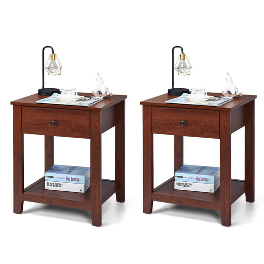 Giantex Nightstand W/Drawer, Beside Sofa Corner w/Storage Shelf, End Table for Bedroom, Living Room, (2)