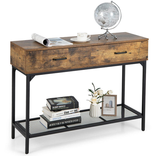 Giantex Industrial Console Table, Long Sofa Side Table Behind Couch, Slim Entryway Table w/Storage Shelf for Small Space