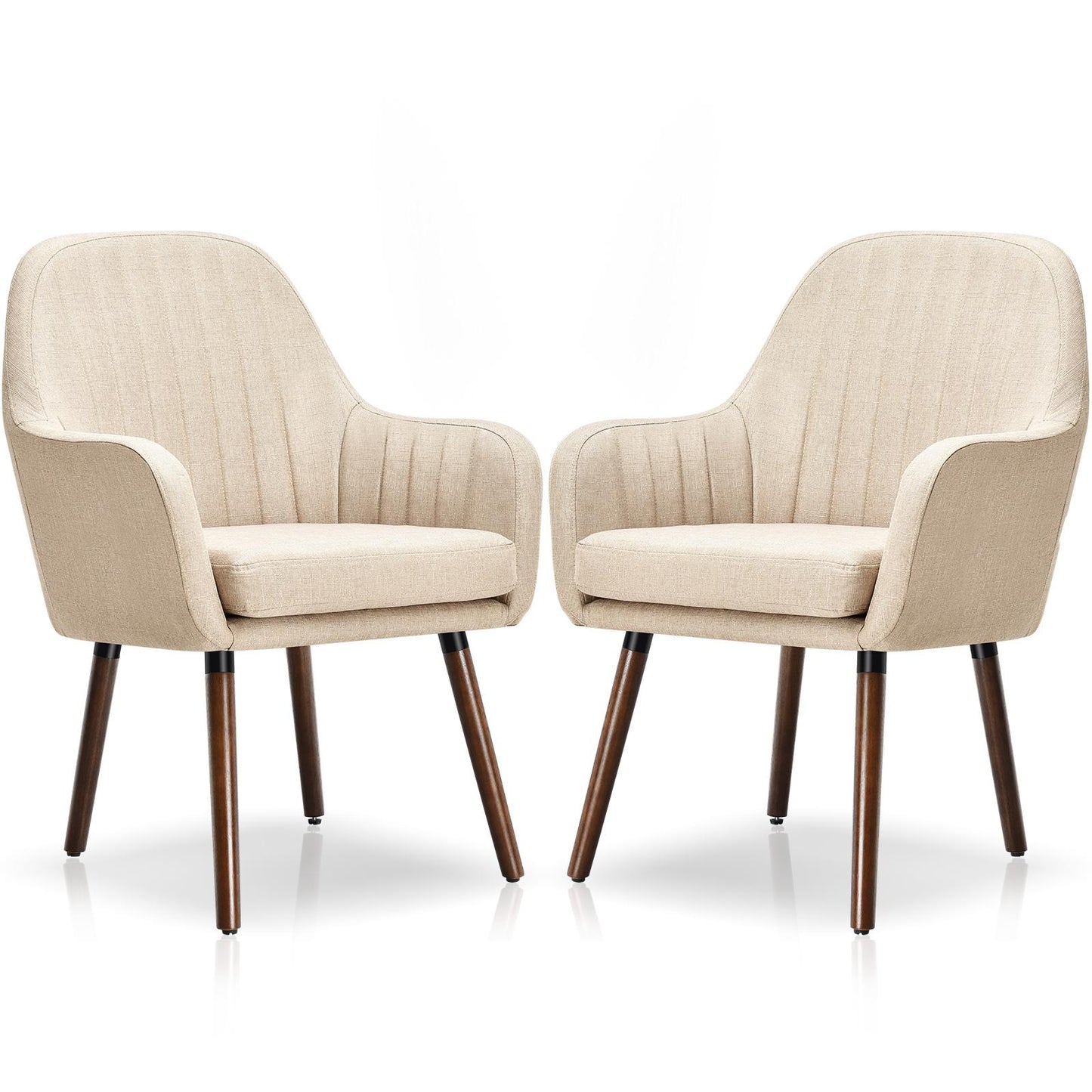 Giantex Fabric Dining Chairs, Leisure Upholstered Arm Chair w/Thick Sponge Seat, Padded Accent Chair for Home(Beige, 2)