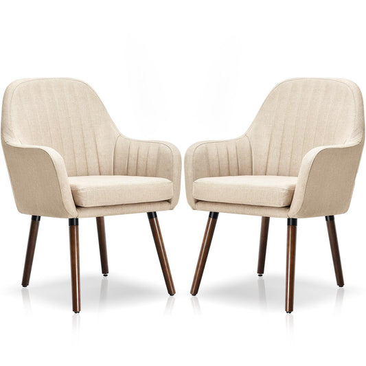 Giantex Fabric Dining Chairs, Leisure Upholstered Arm Chair w/Thick Sponge Seat, Padded Accent Chair for Home(Beige, 2)